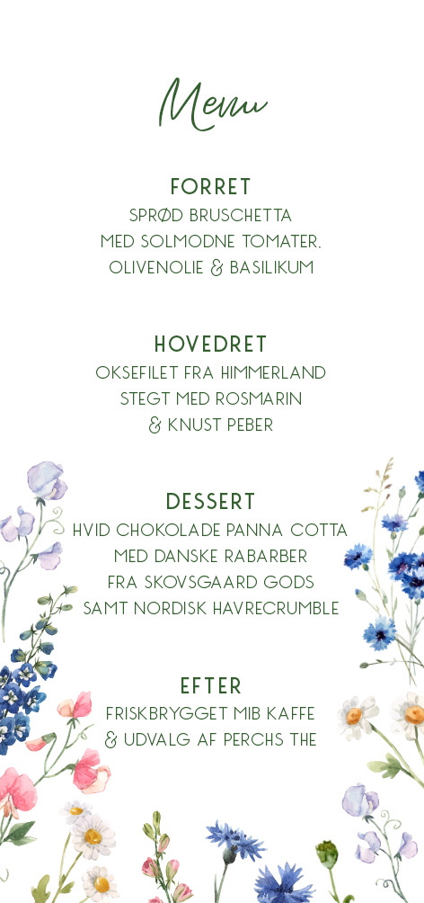 
                Sødt blomster konfirmationsdesign med de skønneste forårsblomster som passer til en forårskonfirmation. Til designet kommer også matchende elementer i form af invitation, velkomstskilt, bordoversigt, bordkort, drinkskort, takkekort mm. således I kan skabe en rød tråd for dagen.                